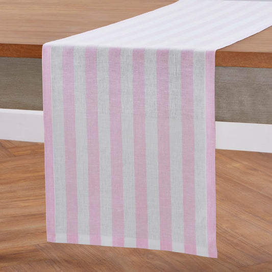 Solino Home Linen Table Runner 36 Inches - Sorrento Stripe 100% Pure Linen Pink and White Farmhouse Table Runner 14 x 36 Inch Ideal for Dresser and Coffee Tables - Halloween