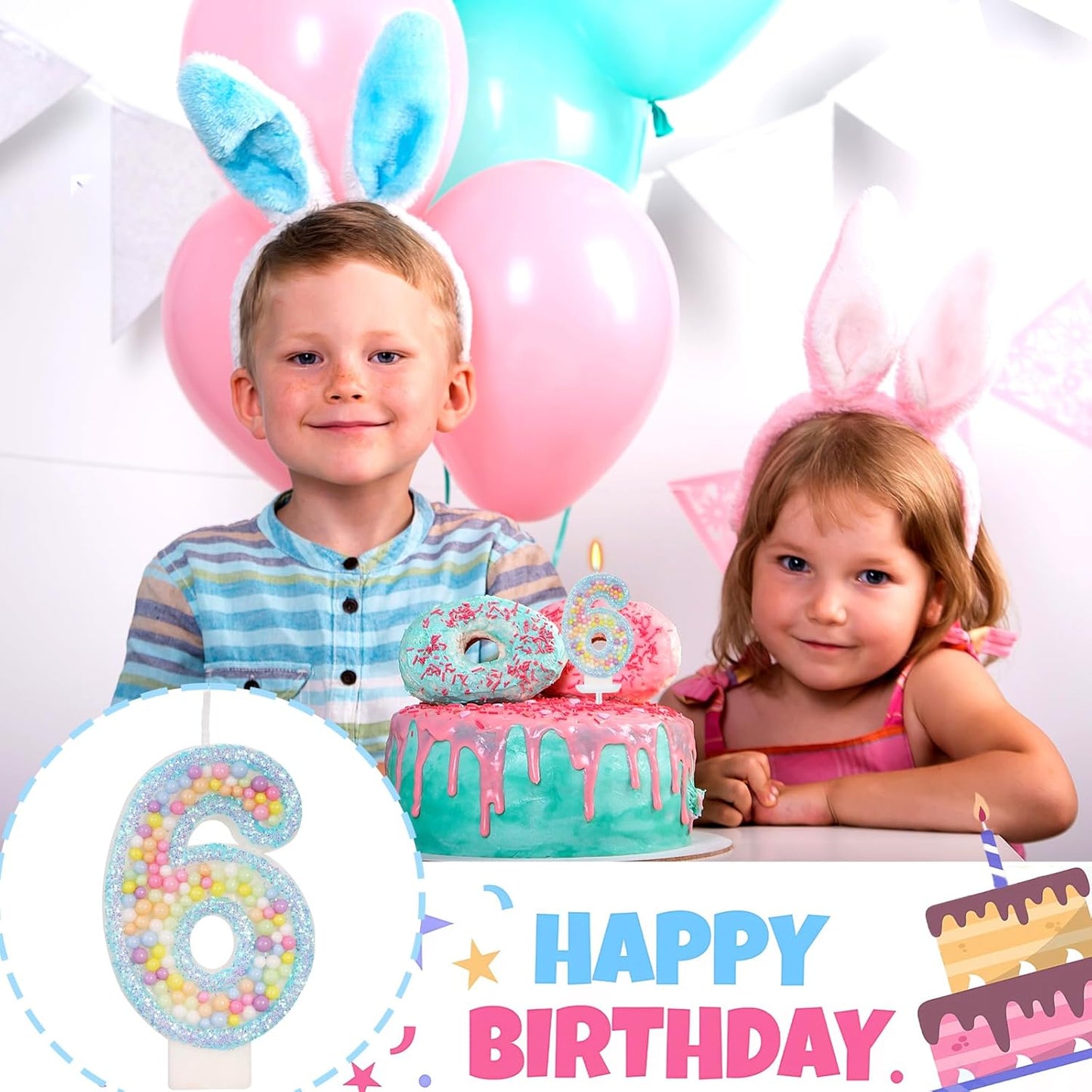 Birthday Candles - Number 6 Candle, Colorful Macaron Candles for Boys/Girls, Blue Cake Decorations, Blue Birthday Decorations, Theme Party Supplies