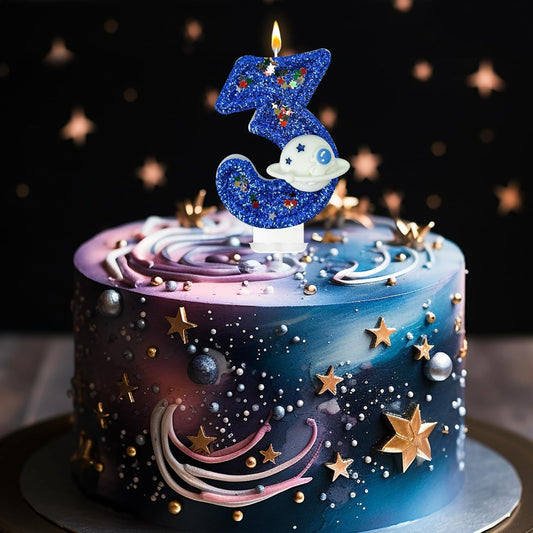 HXOUSE Spaceship Number 3 Birthday Candles - Outer Space Universe Birthday Candles for Cake, 3 Candle Topper for Anniversary Celebrations, Astronaut Rocket Party Decorations for Boys