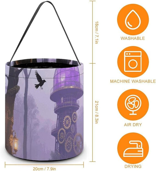 Halloween Candy Bucket - Gothic Fog Forest Trick Or Treat Candy Bag, Gift Bag for Party Favor Supplies