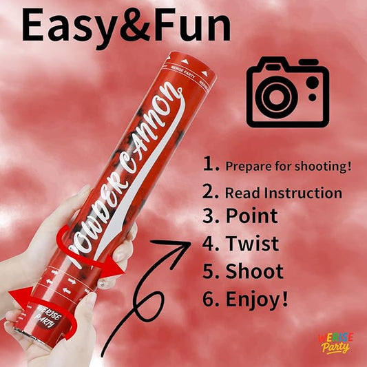 Red Powder Cannon Poppers, WERISE Party Biodegradable Smoke Poppers Cannon 12 Inch Powder Poppers for Birthday Party Valentines Day and Graduation 2 Pack