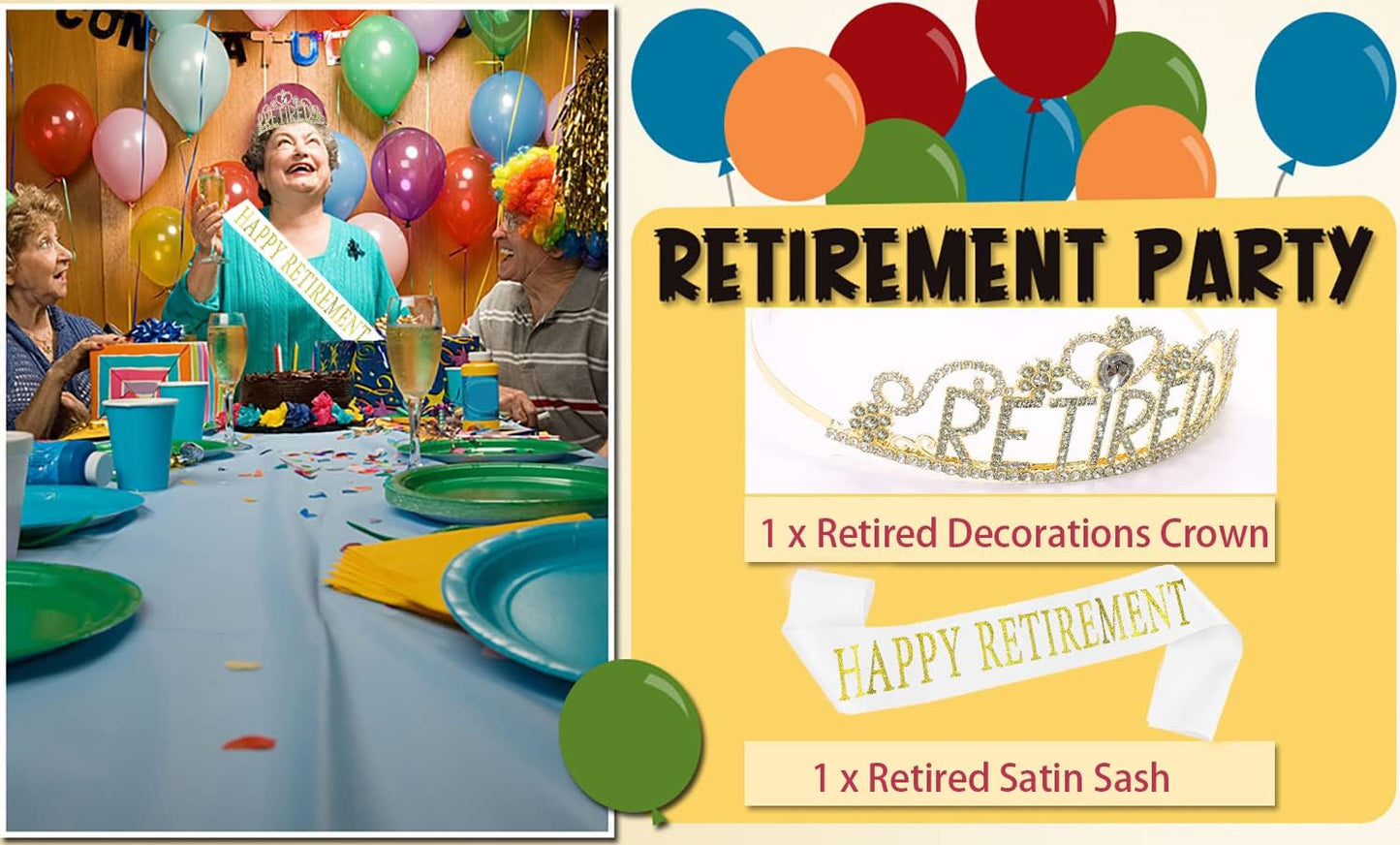 JETKONG Retirement Party Decorations Retired Tiara/Crown, Retired Sash for Women Retirement Gifts, Retirement Party Supplies, Gifts, Favors (Gold)