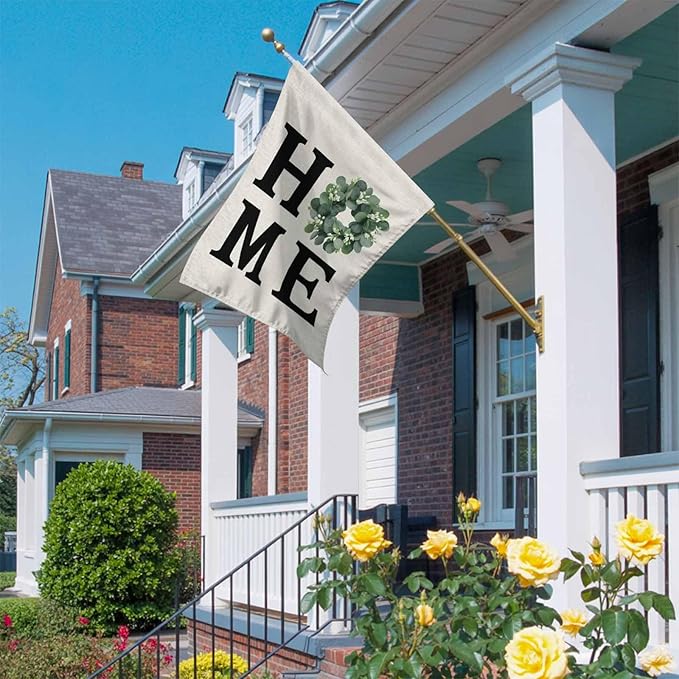 Garden Flag Home Green Eucalyptus Leaves Garland,Welcome House Flags for Outdoor Yard Porch, Retro Linen Double Sided Holiday Banner for Party Home Decor