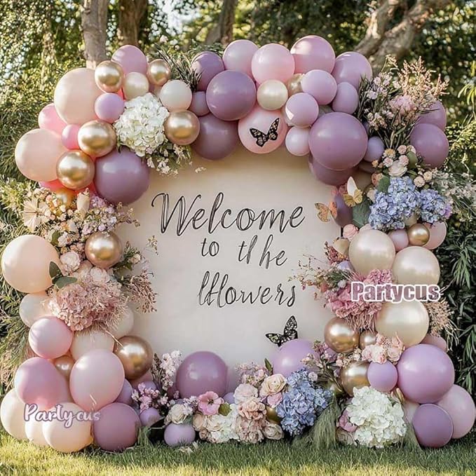 Dusty Purple Pink Balloon Arch Kit, Double Stuffed Lavender White Sand Pearl Balloon Garland with Pastel Pink Lilac Blush Gold Latex for Baby Shower Birthday Wedding Valentines Party