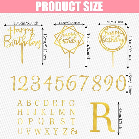 40PCS Gold Letters for Cake, Acrylic Cake Topper Letters, A-Z Alphabet and 0-9 Number for Cake Decorating, Happy Birthday Cake Toppers, DIY Personalized Name Cake Toppers for Birthday Party