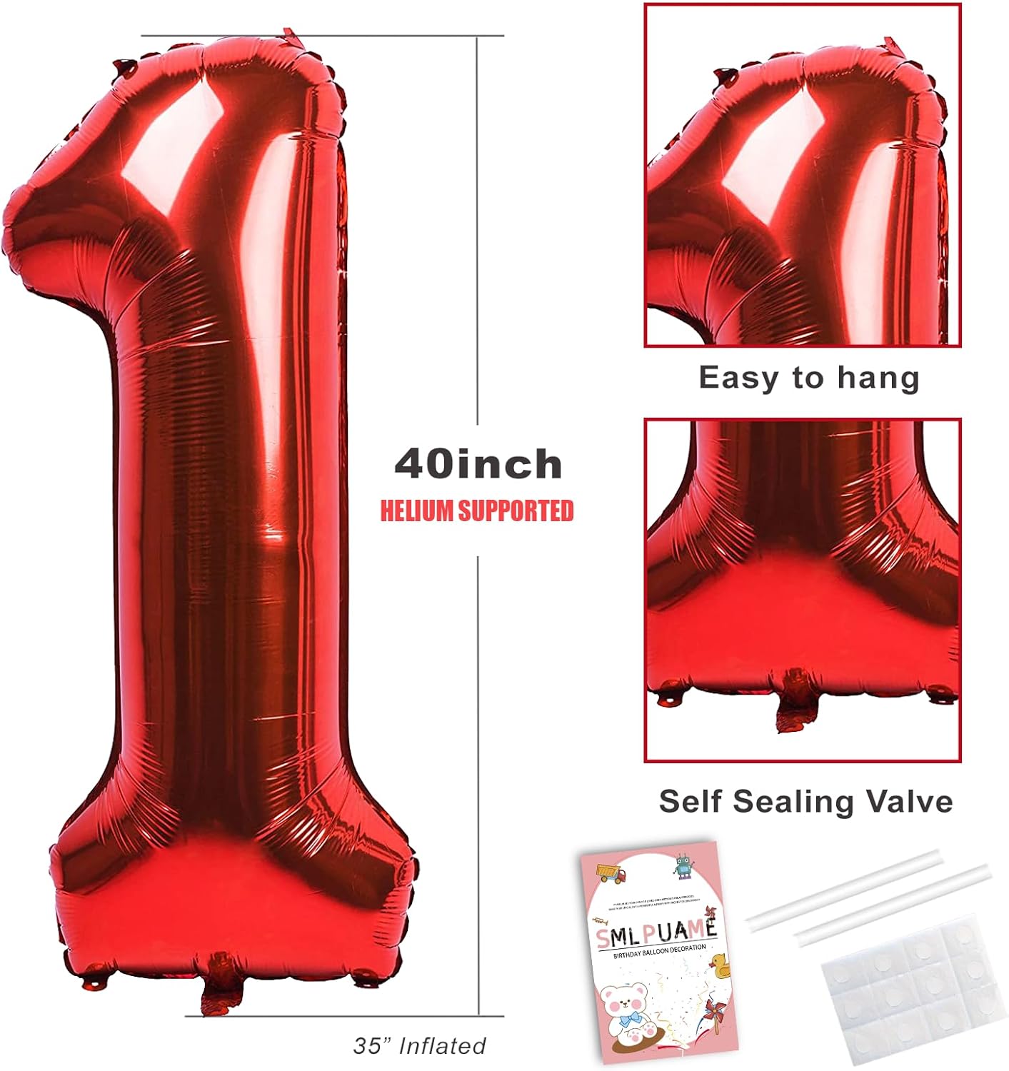 Smlpuame 40 inch Number Balloon 0-9 Red Large Number 7 Balloons,Digital Balloons for Birthday Party Celebration Decorations Supplies, Helium Foil Number Balloons for Wedding Anniversary