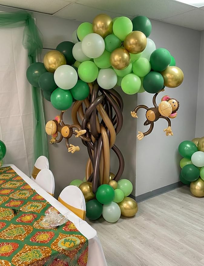 Green and Gold Balloons, 60Pcs 12Inch Different Shades Green Balloon and Metallic Gold Latex Balloon for Jungle Safari Birthday Baby Shower Party Decorations
