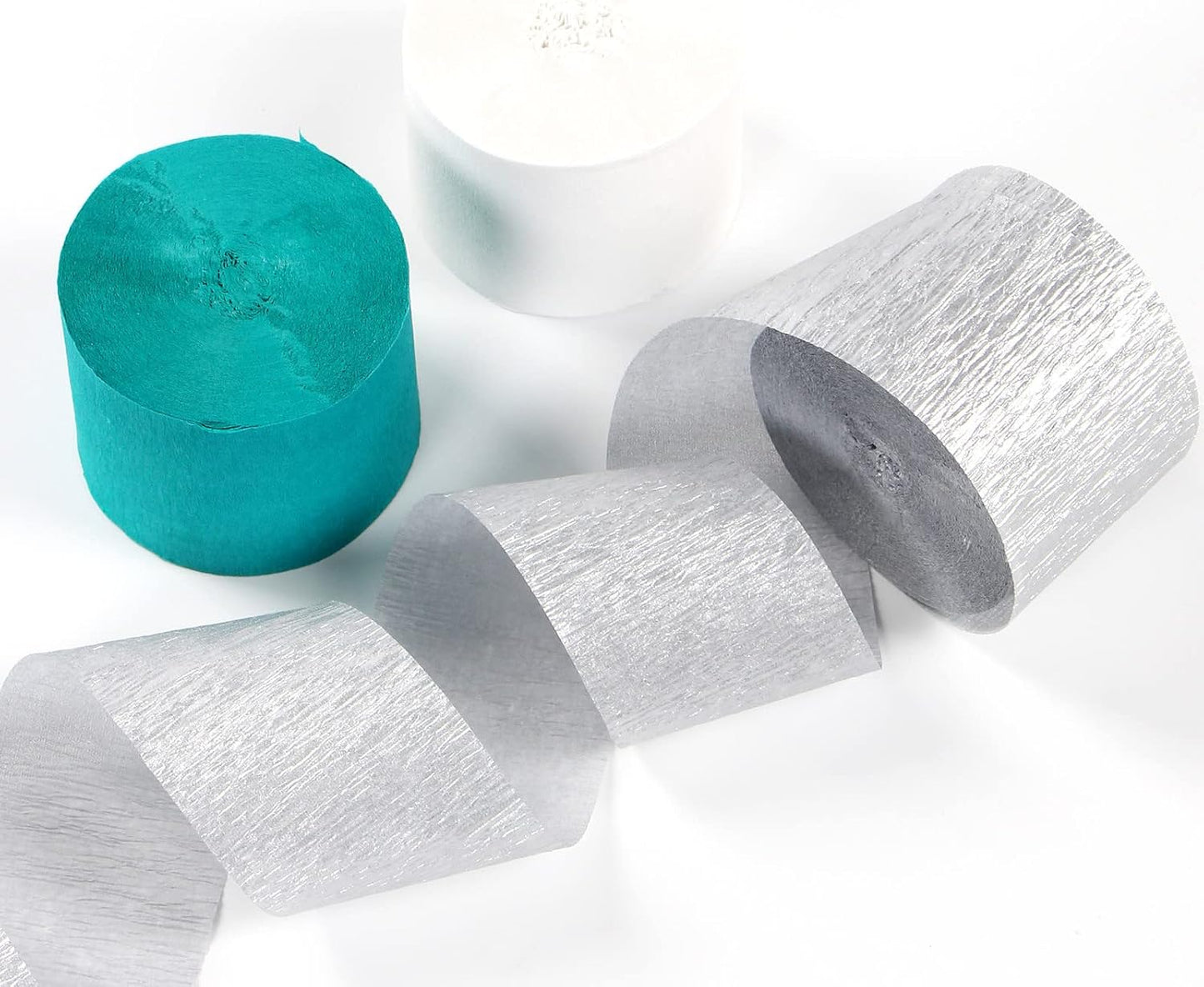 Teal-Turquoise White Silver Party-Decorations Streamers - 9 Rolls Woman Girl Birthday Crepe Tissue Paper Streamer Graduation Wedding Bachelorette Engagement Bridal Baby Shower Garland Decor Panduola