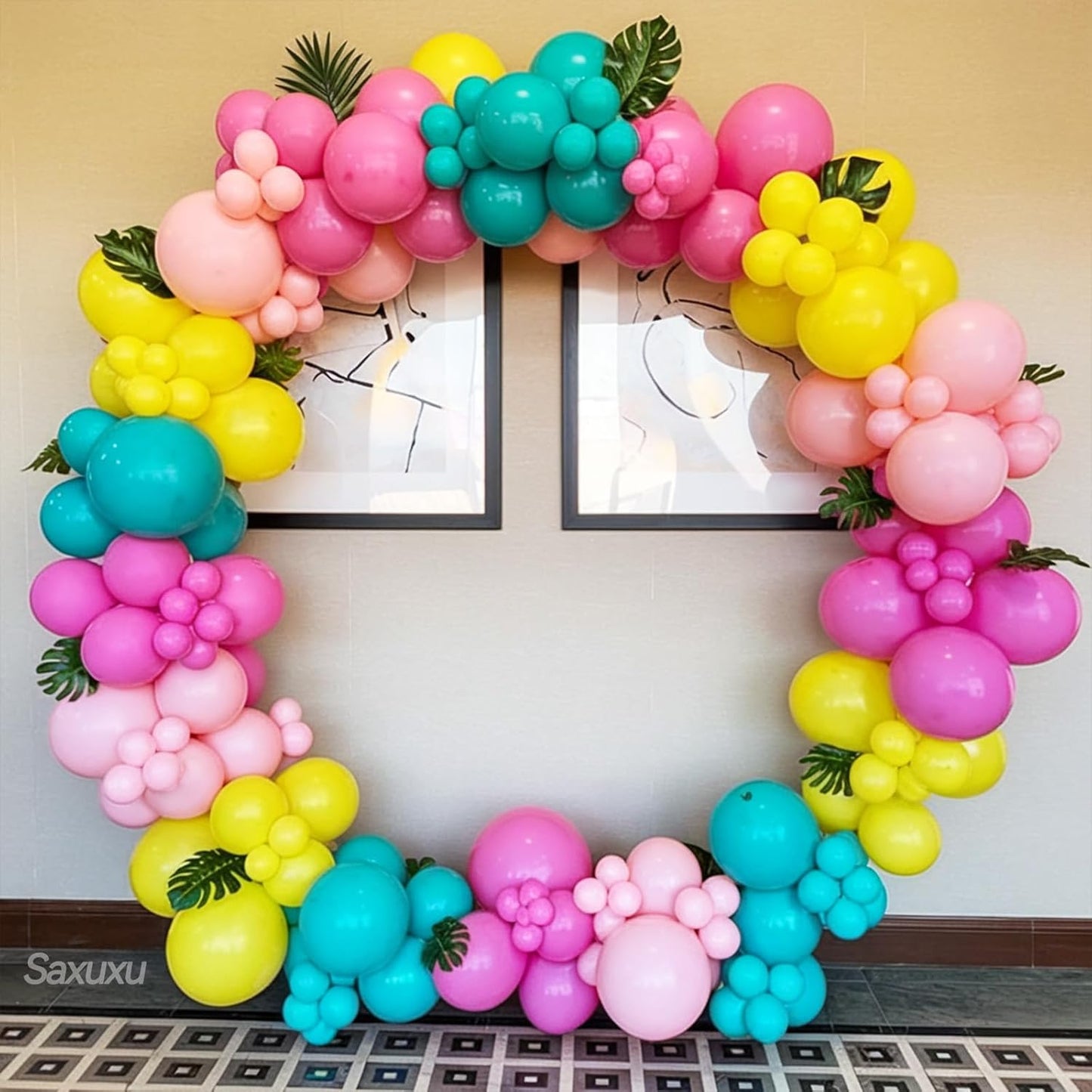 Tropical Balloons Arch Kit, Hawaiian Balloon Garland Arch Kit, Hot Pink Green Orange Balloon For Tropical Flamingo Hawaiian Summer Beach Theme Birthday Baby Shower Party Bachelorette Wedding Decor
