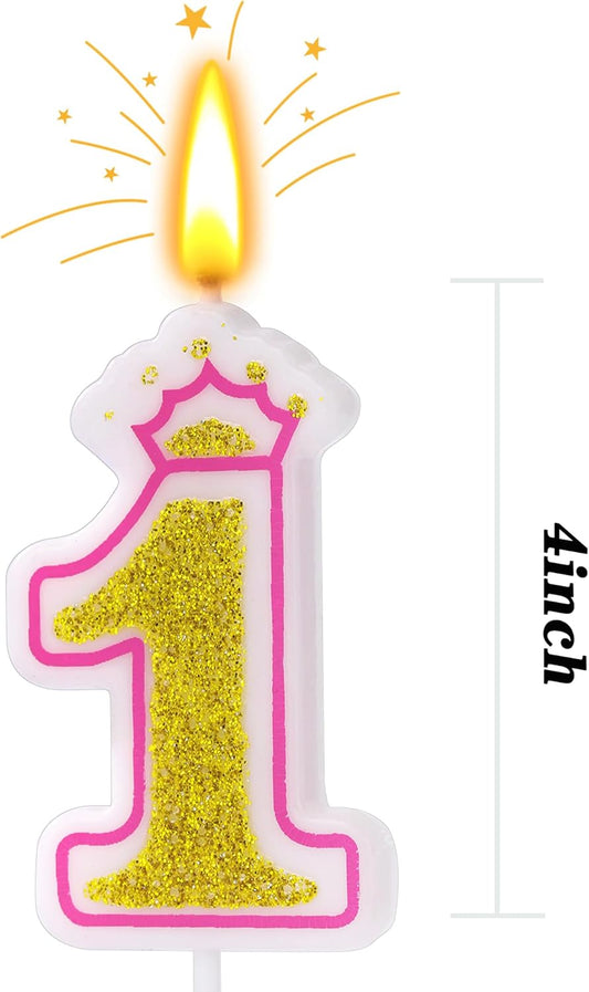 Birthday Number Candles, Number 1 Pink Giltter Candles for Cake,Candle Cake Topper with Sequins for Anniversary Celebrations Supplies (Number 1)