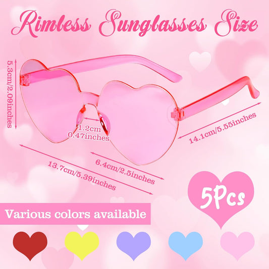 PLULON Heart Sunglasses for Women 5/12/25 Pcs, Heart Glasses Valentine Day Rimless Shaped Candy Color Fun Glasses Party Favor