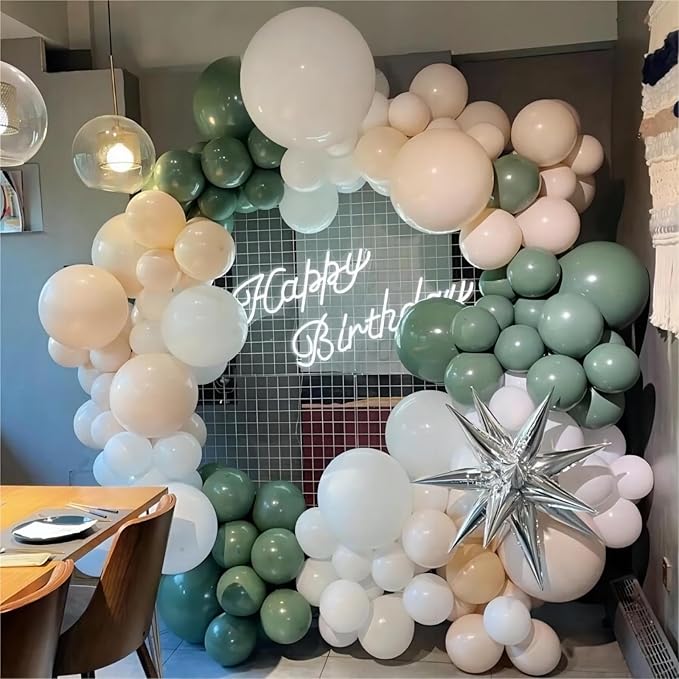 Sage Green Balloons, 140pcs 18 12 10 5 Inch Different Sizes Pack Party Latex Balloons for Birthday Halloween Holiday Balloon Garland as Party Decorations
