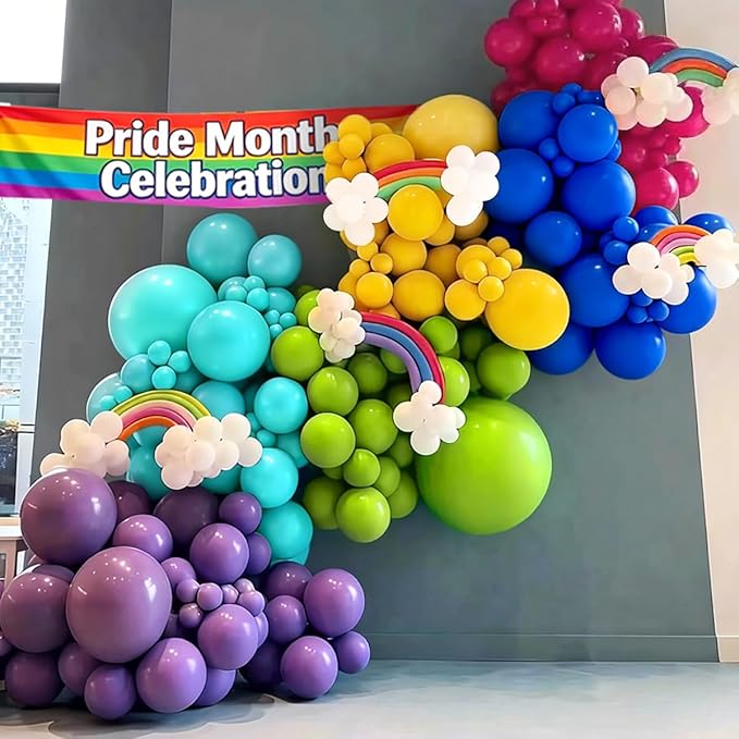 Colorful Rainbow Balloon Garland Arch Kit, 167Pcs Multicolor Neon Primary Color Balloons for Birthday Summer Pool Tropical Theme Carnival Party Decorations