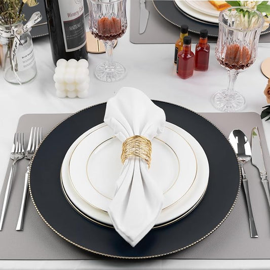 MAONAME Black Charger Plates, 13" Plastic Round Charger for Dinner Plates, Plate Chargers Set of 12, Beaded Table Chargers for Wedding, Table Setting