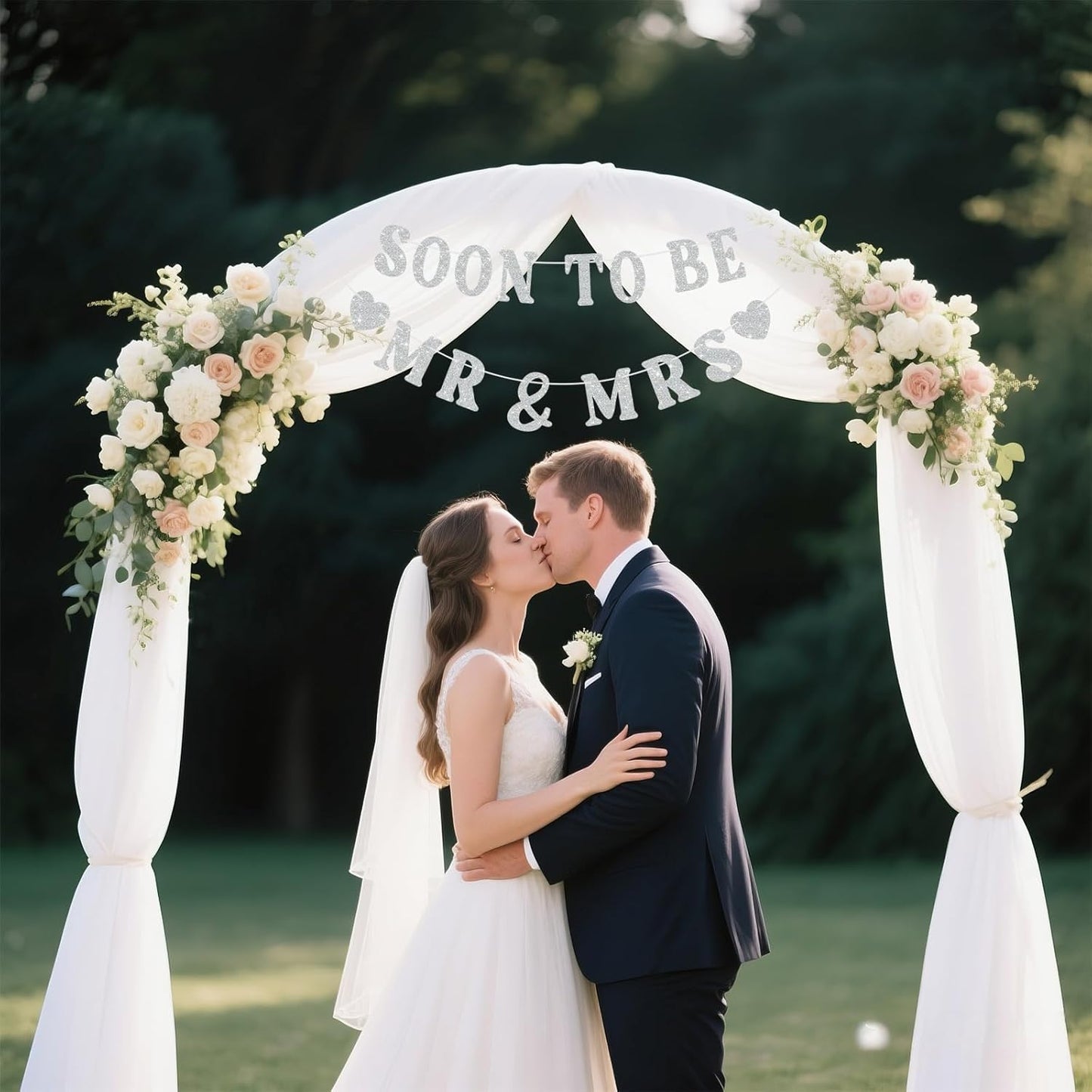 Soon To Be Mr & Mrs Banner for Bridal Shower Decorations, Pre-Strung Silvery Glitter Engagement Banner, Wedding Decorations for Home Party Mantle Hanging Sign Couples Shower Decorations