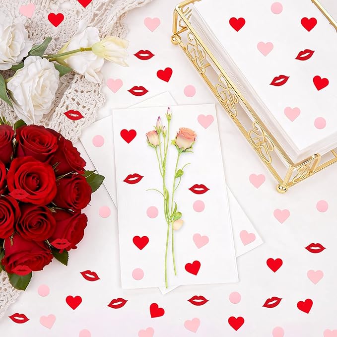 200 Pcs Dark Red Lips and Pink Hearts Confetti Mix - Valentine's Day Confetti for Parties, Romantic Wedding Decor, Table Scatter, Anniversary & Proposal Decorations