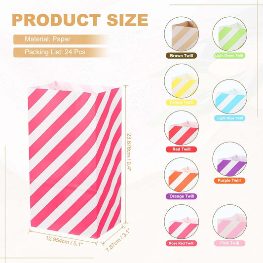 PATIKIL Party Favor Bag, 24 Pcs 5.1x3.1x9.4 Inch Medium Paper Candy Bags Gift Treat Celebration Halloween Goody Birthday Wedding Party with Stickers, Rose Red Twill
