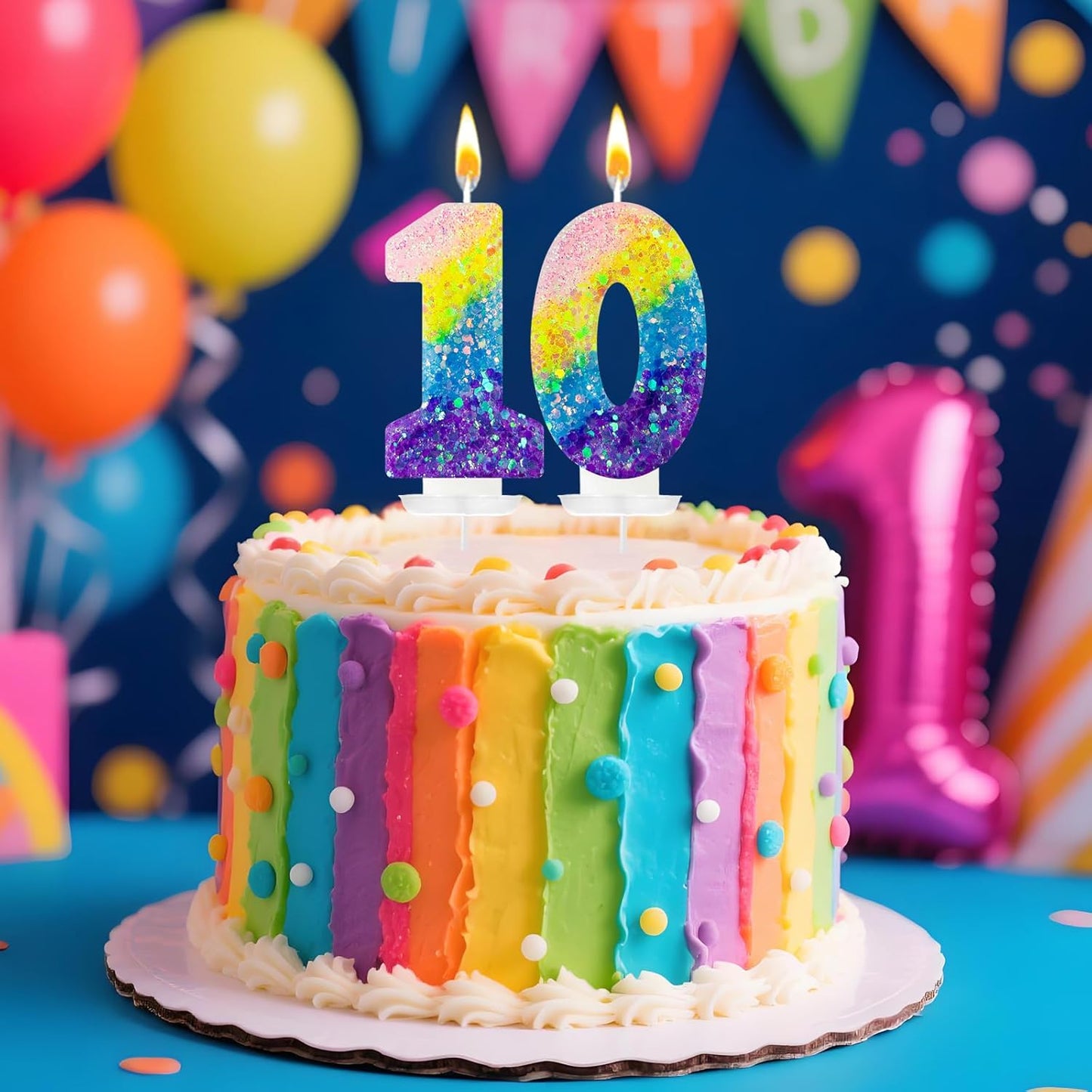 Birthday Candles Pastel Macaron Glitter 3D Rainbow Number Candles for Birthday Cake Girls Women Sweet Theme Birthday Wedding Anniversary Party Cake Decoration (Number 0)