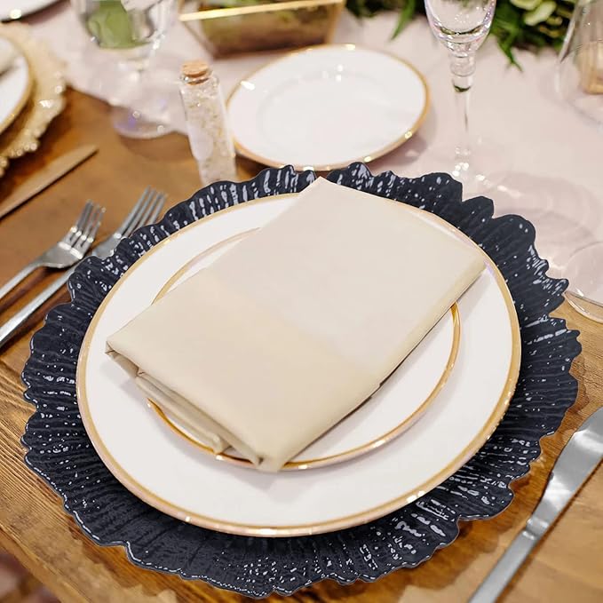 MAONAME Black Charger Plates, Reef Plates Charger for Dinner Plate,13-inch Plastic Chargers for Wedding Decor, Thanksgiving, Christmas, Set of 6