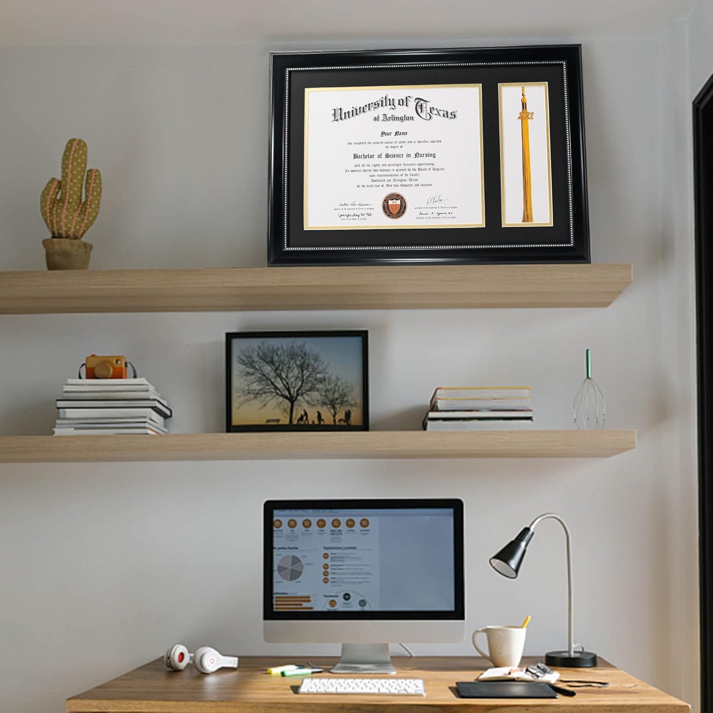 GraduationMall 11x17 Black Diploma Frame with Tassel Holder for 8.5x11 Certificate Document,Real Glass, Black over Gold Mat
