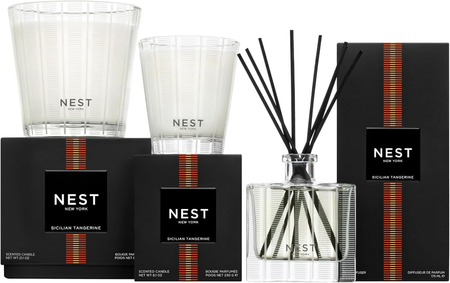 NEST New York Scented 3-Wick Candle, Sicilian Tangerine - 21.2 oz - Up to 100-Hour Burn Time - Reusable Glass Vessel