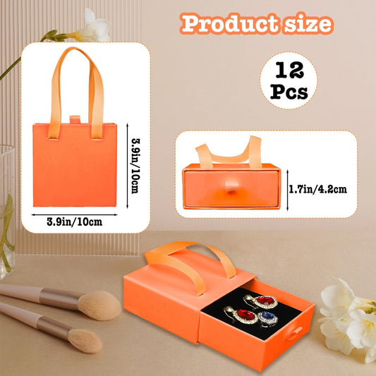 Small Jewelry Boxes, 12 Pack Jewelry Gift Boxes Drawer Jewelry Box Necklace Box, Jewelry Gift Box Necklace Gift Box For Earrings Rings Necklace Bracelet,4 x 4 x 1.7 Inches (Orange)