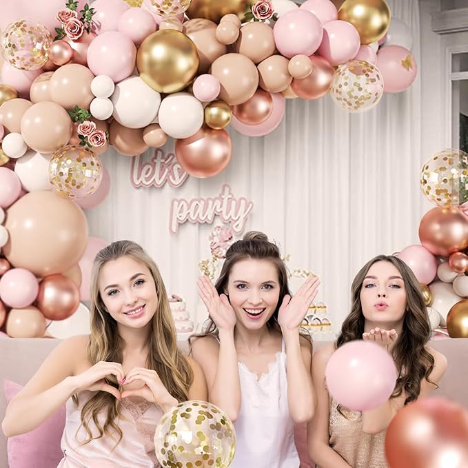 MEBAY Rose Gold Balloon Arch Kit, 147Pcs Metallic Gold White Pastel Nude Pink and Rose Gold Balloons Garland with Confetti for Wedding Bridal Baby Shower Princess Girl Birthday Party Decorations
