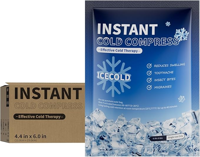 25 Instant Ice Cold Packs, 4.4" x 6" Disposable Ice Packs for Injuries, Pain Relief, No Freeze Needed Cold Compress for First Aid, Athletes