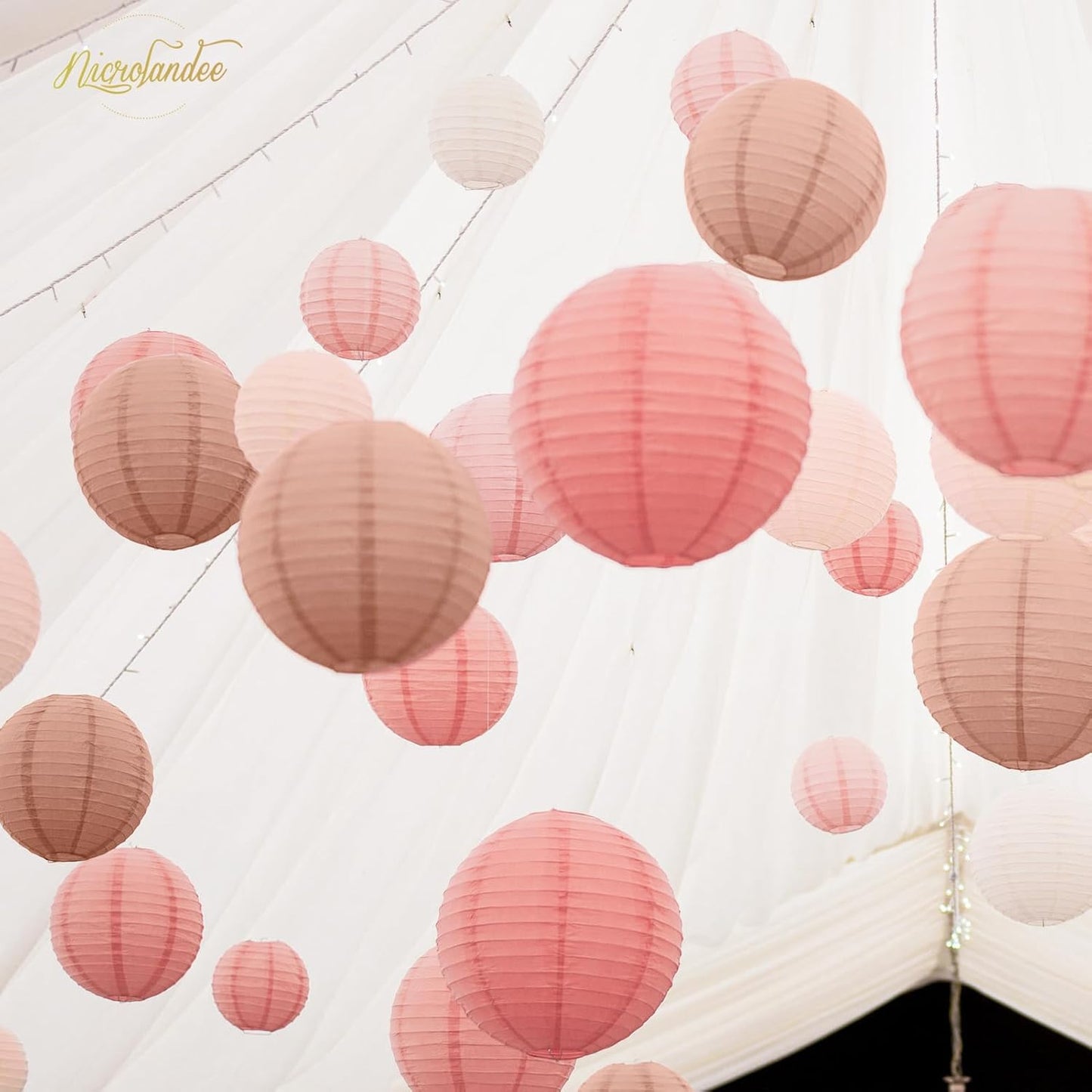 NICROLANDEE Wedding Party Decorations - 12PCS Rose Gold Vintage Floral Paper Lantern Hanging Decorations for Bridal Shower Anniversary Baby Shower Bachelorette Birthday, Valentines Day Party Decor