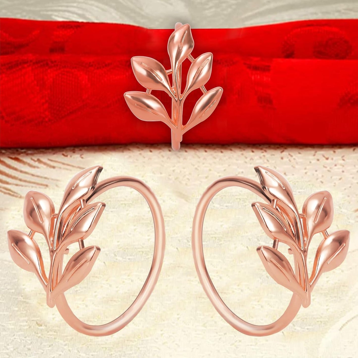 KPOSIYA Set of 12 Leaf Napkin Rings Metal Gold Napkin Holder Table Napkin Rings for Thanksgiving Day Christmas Dinning Table Parties Everyday (Ye Zi-Rose Gold 12)