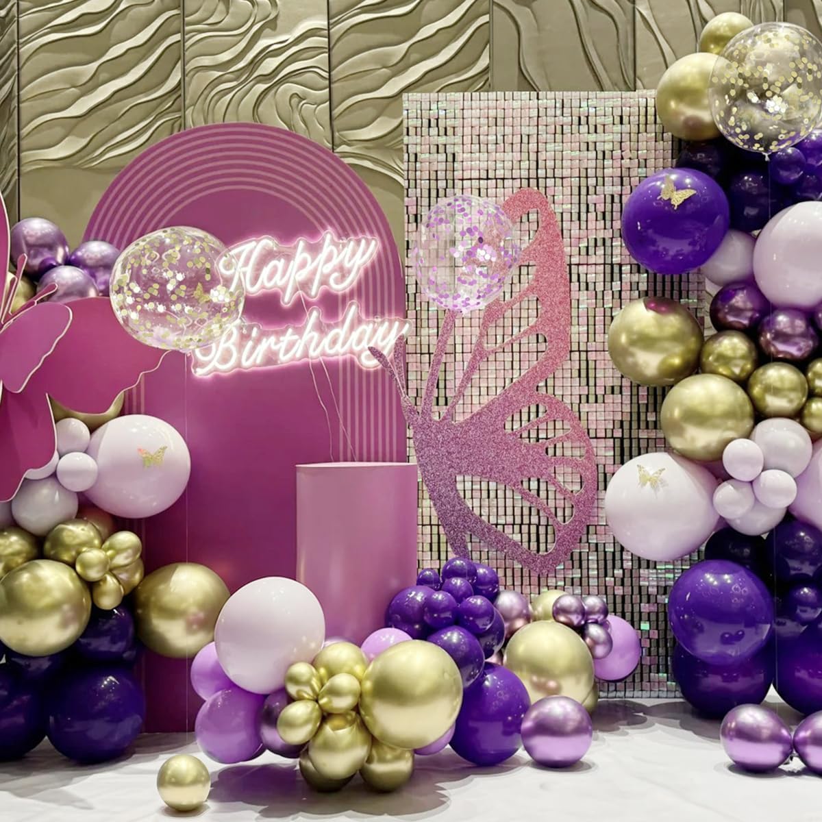 Purple and Gold Balloons Arch Kit, 155Pcs Lavender Dark Purple Pastel Purple Lilac and Gold Balloon Garland for Baby Girl Princess Party Birthday Graduation