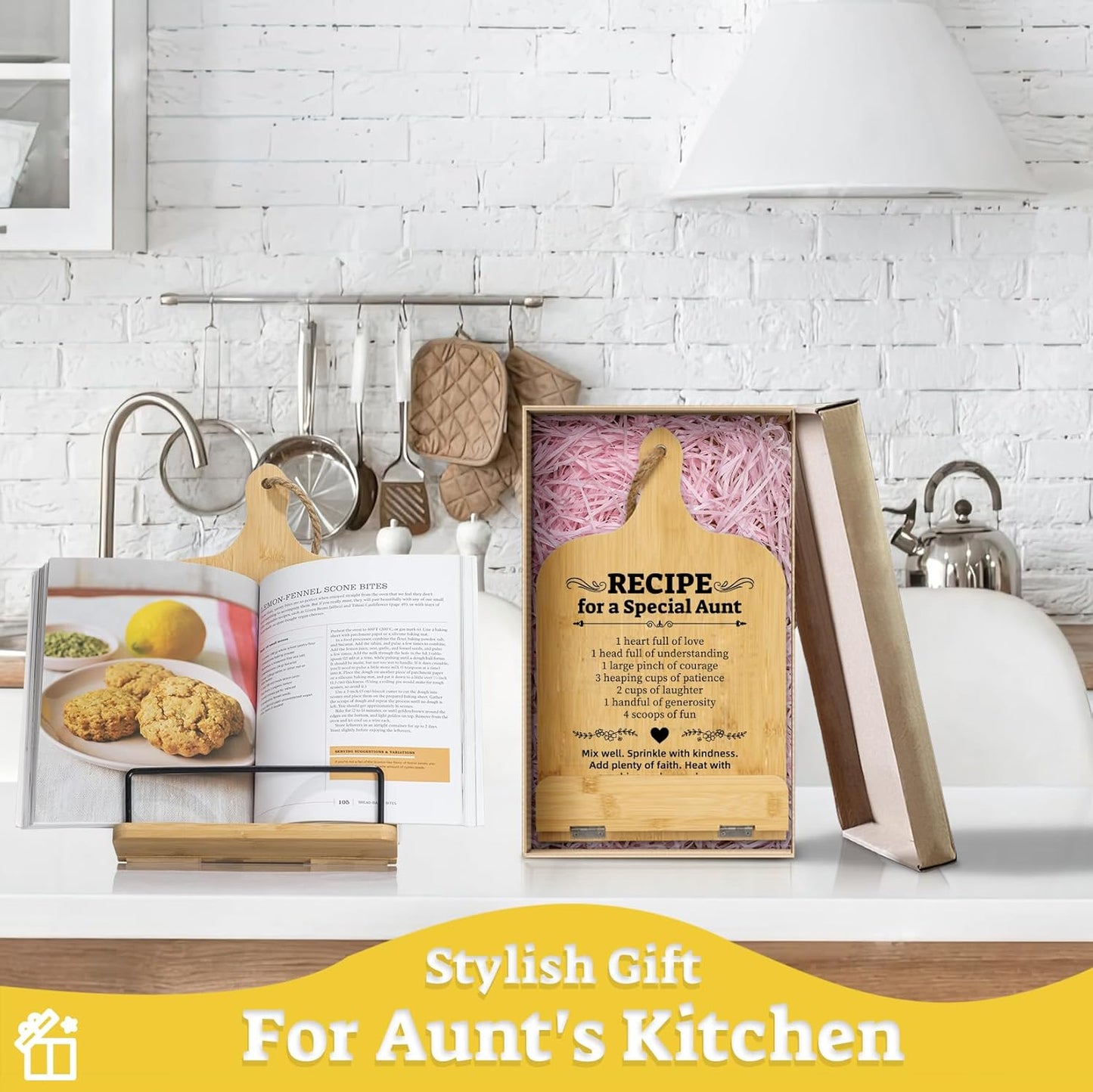 Ikedas Aunt Gifts Cookbook Stand, Best Aunt Ever Gifts Cook Book Stand for Kitchen Counter, Crafted for Convenience and Style Cookbook Holder, Ideal for Displaying Family Recipes Recipe Book Holder
