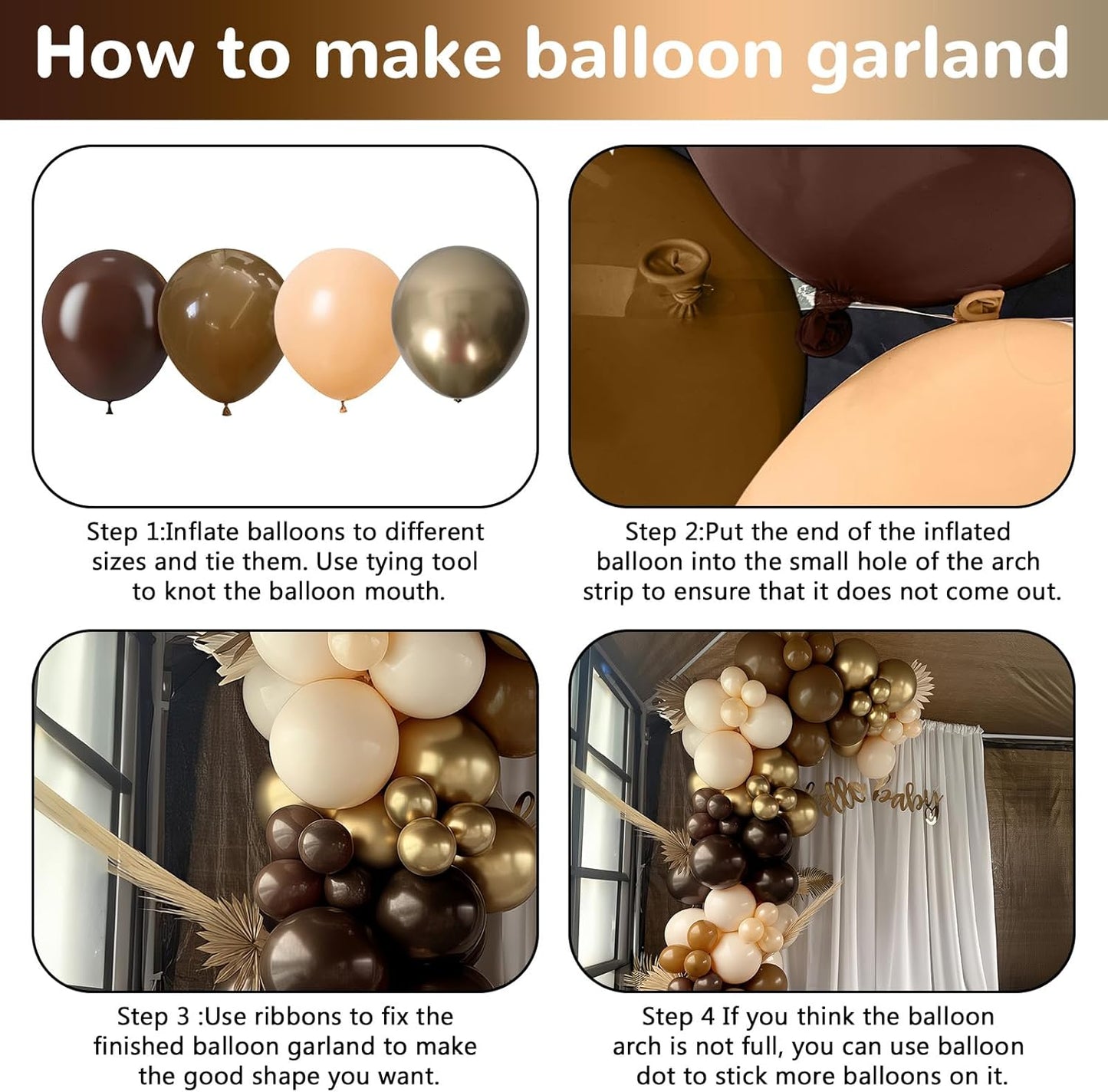 Brown Balloon Arch Kit 18 in Clear Balloons Shades of Brown Cream Dark Coffee Nude Beige Champagne Gold Confetti Balloons for Thanksgiving Fall Boho Cow Rodeo Baby Shower Birthday Party Decor