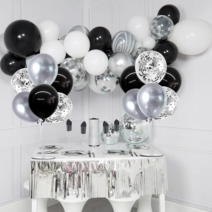 TONIFUL 4 Set Black and Silver Balloon Centerpiece for Table, Balloon Stand Kit for Birthday, Anniversary, Wedding, Halloween and Black Silver Party Decorations,2026 Graduation Decorations,Retirement