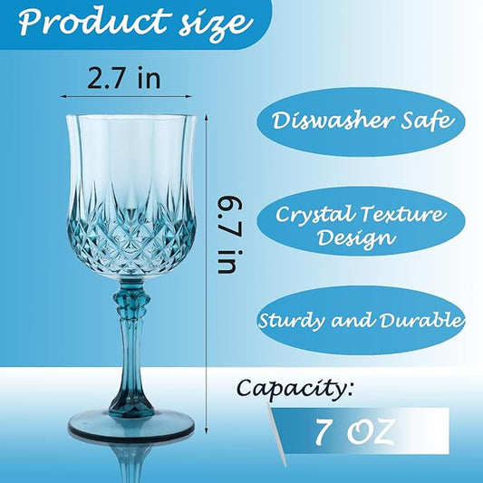 Plastic Wine Glasses, Plastic Goblets Vintage Style Cordial Unbreakable Drinking Glasses, Reusable Drinkware for Wedding Reception, Grand Event Party Supplies, Easter (24, Dusty Blue)