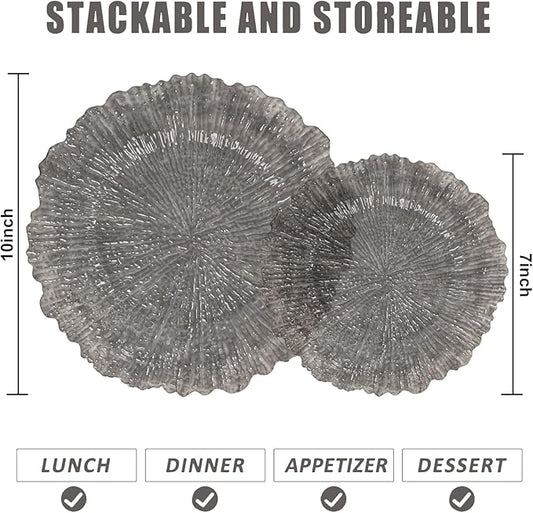 U-QE 60PCS Clear Black Plastic Plates, Heavy Duty Black Disposable Plates Including 30PCS 10'' Dinner & 30PCS 7'' Dessert Plates -Hard Plastic Platos for Party & Wedding & Birthday