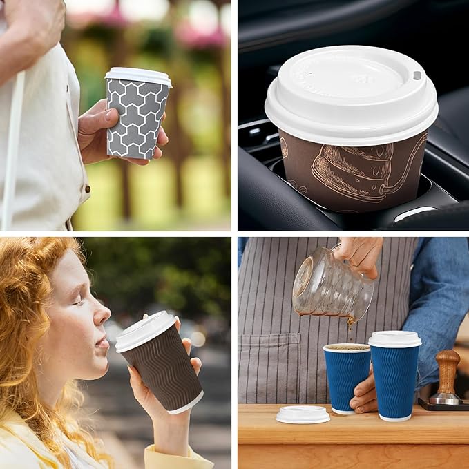 180 Pack Coffee Cup Lids - Disposable Coffee Lid, White Plastic Lids for 10, 12, 16, 20, 24 oz Paper Cups, Leak Proof Cup Lid 3.54 Inches/90 mm Diameter
