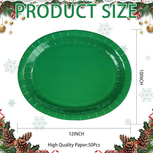 50 PCS Green Oval Paper Plates 10" x 12" Large St. Patrick's Day Plates Disposable Heavy Duty Green St. Patricks Day Paper Plates for Irish Holiday St. Patrick's Day Party Decorations Supplies