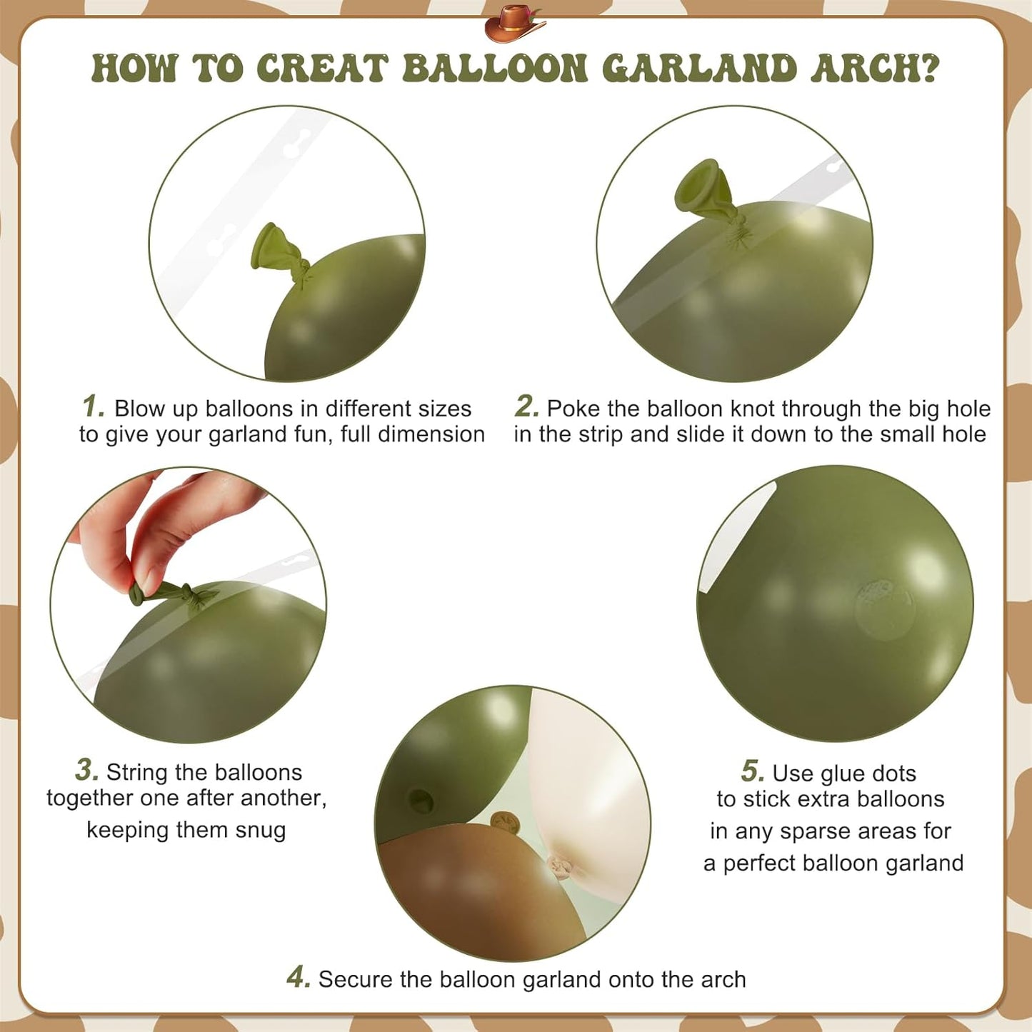 Cowboy Green Cow Balloon Garland Arch Kit, Brown, Sand White Balloons for Baby Shower First Rodeo Western Cowboy Theme Party Birthday Decoration