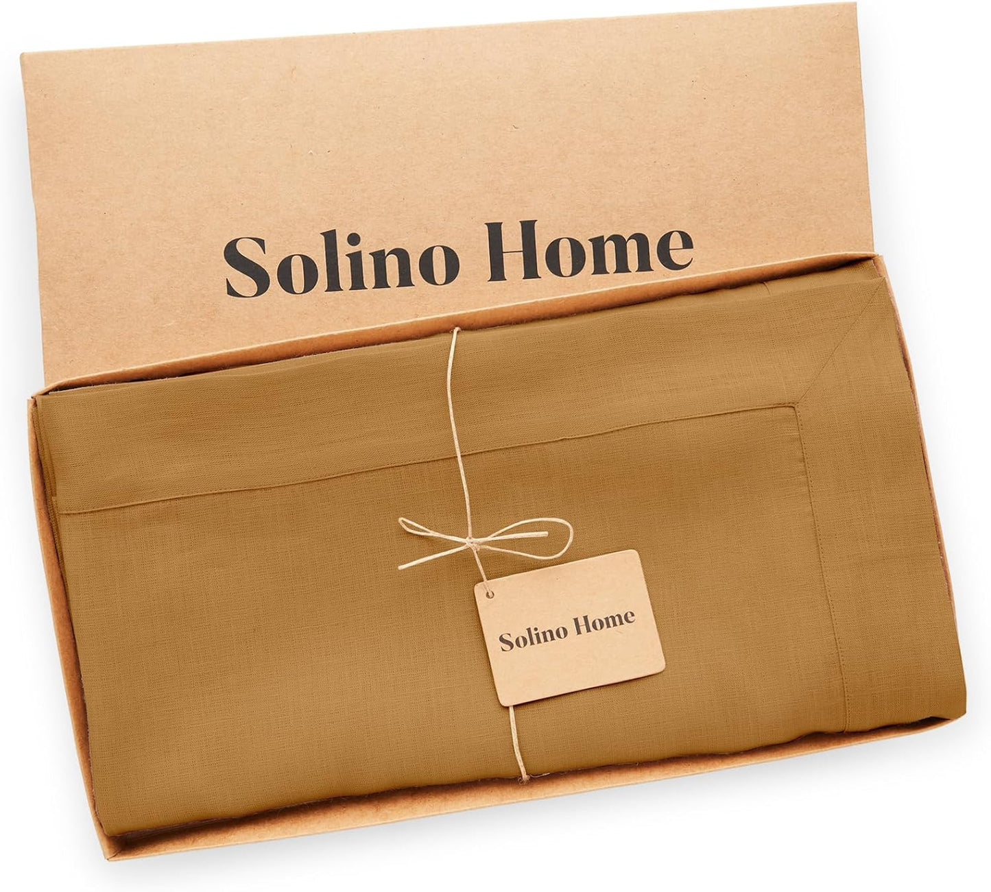 Solino Home Linen Tablecloth 60 x 132 Inch - 100% Pure Linen Caramel Table Cloth for Rectangle Tables - Fete, Machine Washable Tablecloth for Fall, Autumn, Thanksgiving