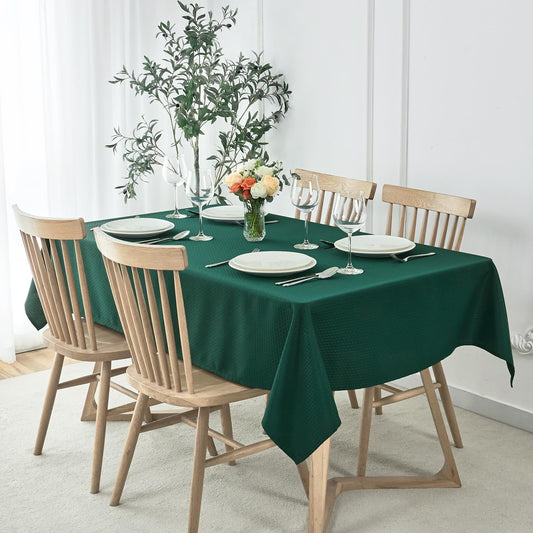 maxmill Christmas Tablecloth Weaved Texture Design Stain Resistant Waterproof Wrinkle Resistant Table Cloth, Decoration for Dining Room Holiday Parties Dinner, Rectangle 70 x 120 Inch, Hunter Green