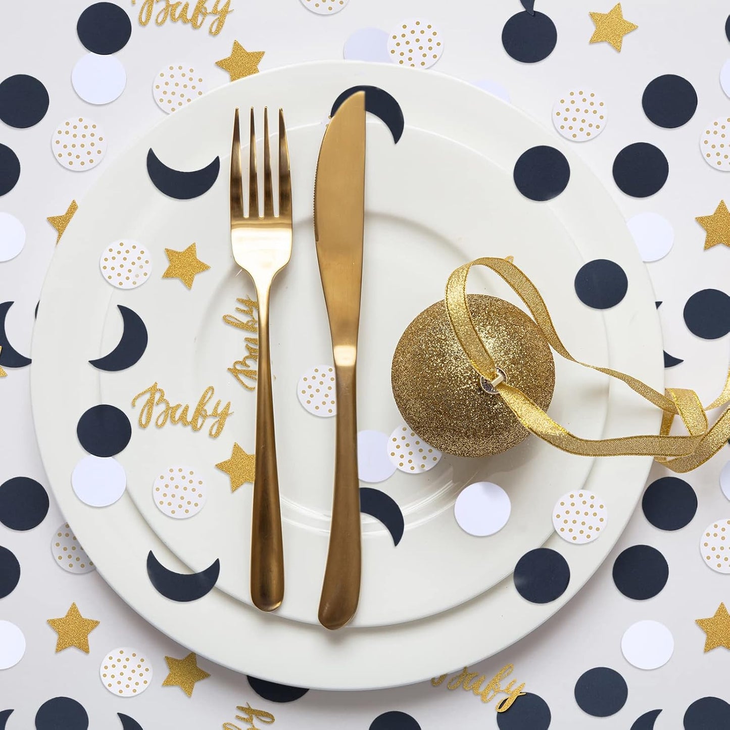 400 Pcs Navy Blue Baby Shower Confetti Moon and Star Baby Shower Decorations Eid Ramadan Mubarak Decoration Gold White Star Moon Confetti Scatter for Gender Reveal Decor