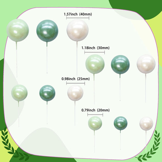 Ephlyn 30Pcs Ball Cake Picks Colorful Ball Shaped Cake Topper Pearl Balls Cupcake Cake Insert Topper for Birthday Party Wedding Decoration Supplies Pearl White Green