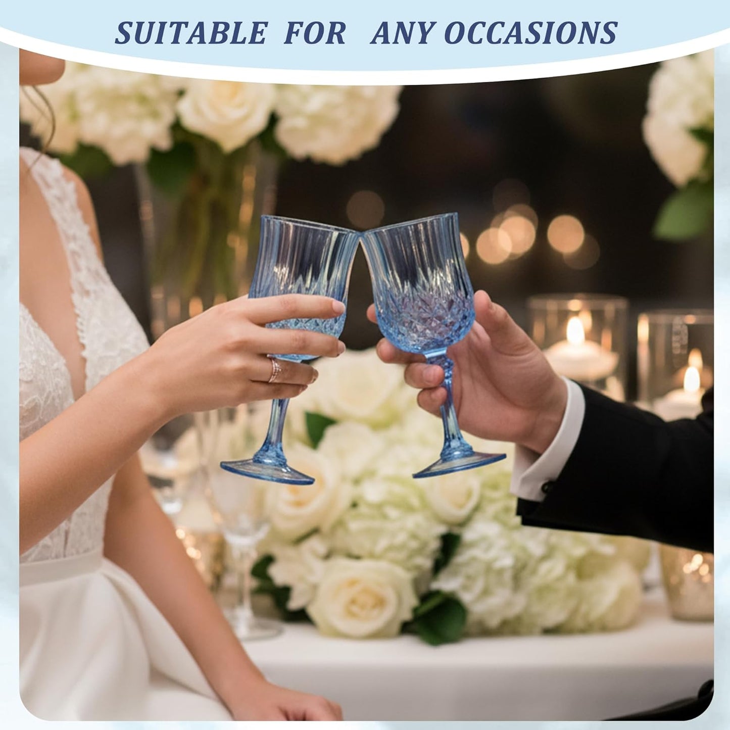 12PCS 7OZ Blue Wine Plastic Glasses, Drinking Champagne Glasses Flutes Crystal Vintage Water Unbreakable Goblets for Wedding, Parties