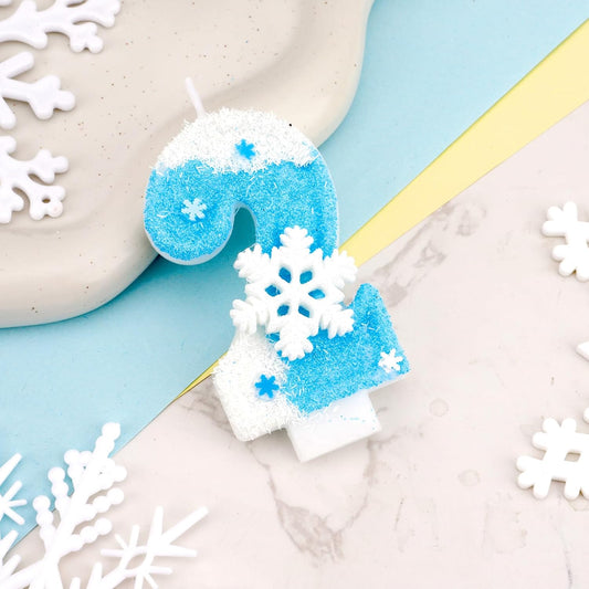 Frozen Birthday Party Decorations, Number 2 Birthday Candle, Frozen Birthday Party Favors, Happy Birthday Candle for Cake, Blue Snowflake Cake Topper Decoration for 2nd 2 Year Old Party Favor Supplies