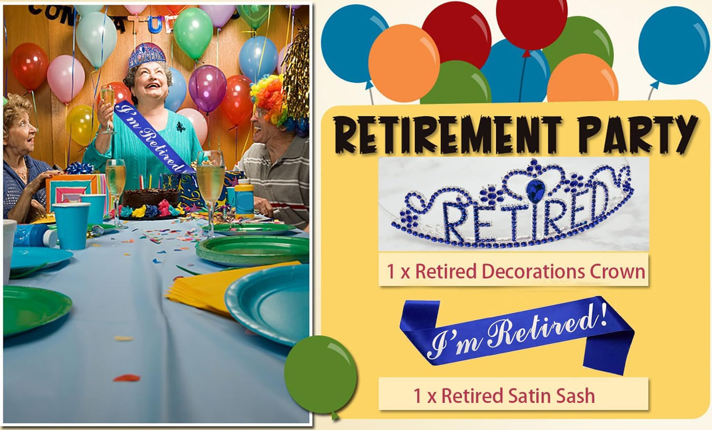 JETKONG Retirement Party Decorations Retired Tiara/Crown, Retired Sash for Women Retirement Gifts, Retirement Party Supplies, Gifts, Favors (Dark Blue)