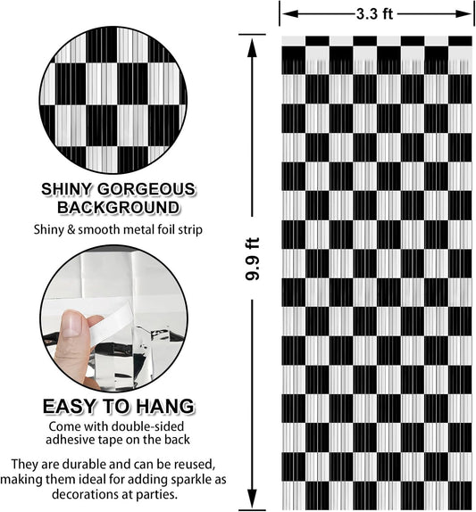 Crosize 3 Pack 3.3 x 9.9 ft Black & White Foil Fringe Curtains Party Decorations, Black & White Tinsel Curtain Backdrop for Parties, Door Streamers, Glitter Streamer Backdrop for Birthday Decoration