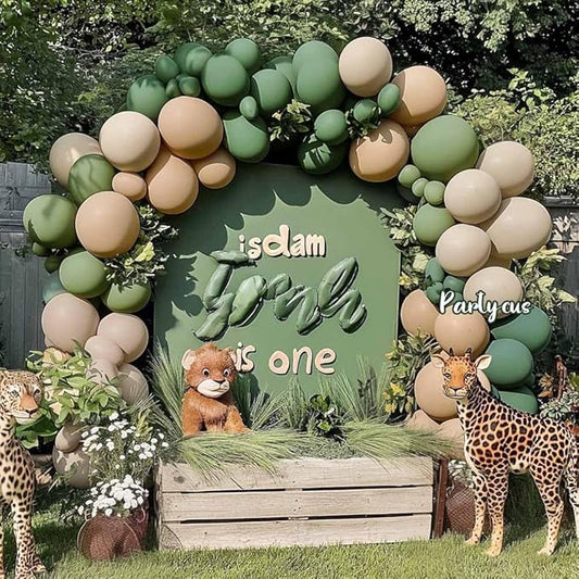 Sage Green Brown Balloon Arch Kit Double Stuffed Dusty Olive Green Tan White Sand Apricot Latex Balloon Garland for Neutral Baby Shower Safari Dinosaur Birthday Woodland Wild One Party Decoration