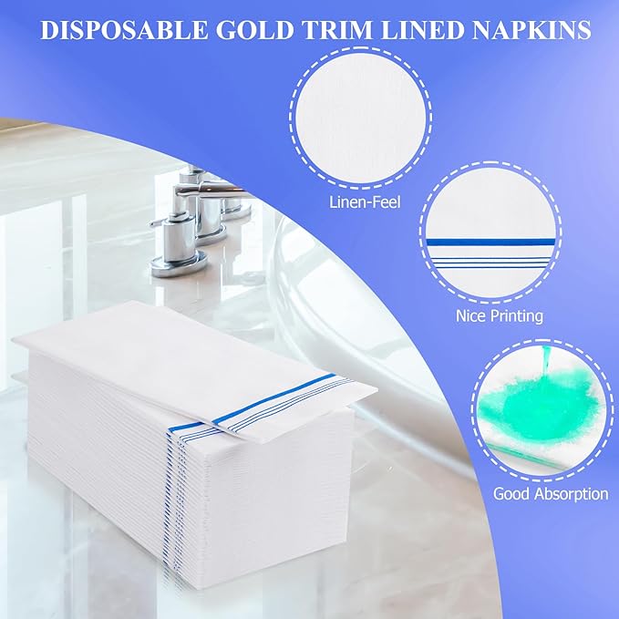 200 Linen-Feel Paper Hand Towels for Bathroom, Disposable Guest Towels, Soft and Absorbent Paper Towels Napkins Bulk for Dinner Parties Kitchen Wedding Graduation, 12" x 17"(Blue)
