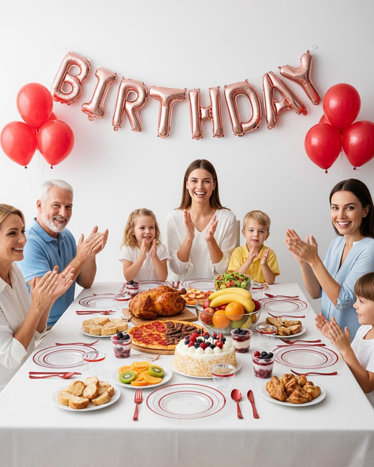 Goodluck 175 Piece Red Plastic Plates, Clear Plastic Silverware Disposable Plates Set, Include 50Plates, 25Pack Pre Rolled Napkins with Silverware, 25Cups for Party, Christmas, Graduation, Wedding